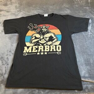 Merbro Poseidon Neptune T Shirt Black Graphic Tee Short Sleeve Mens Small